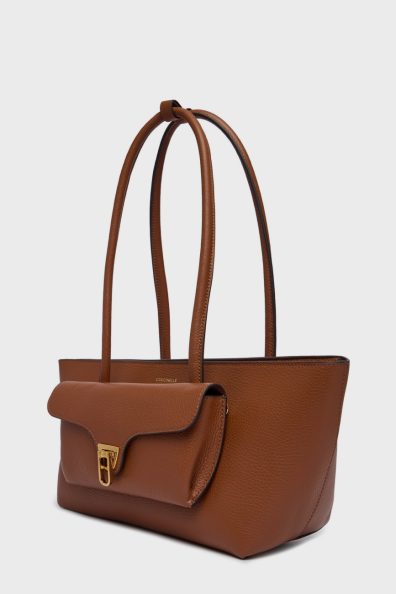 Коричневая сумка-шопер с накладным карманом