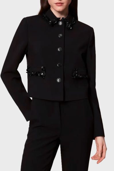 Чорний укорочений жакет з паєтками