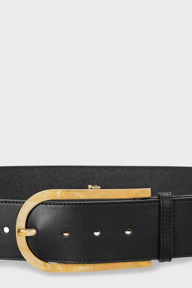 Жіночий чорний ремінь із золотою пряжкою