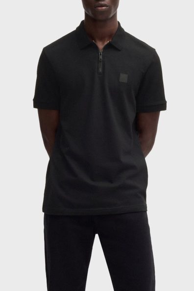 Черное хлопковое поло на замок