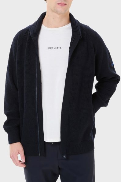 Синяя шерстяная кофта на молнию