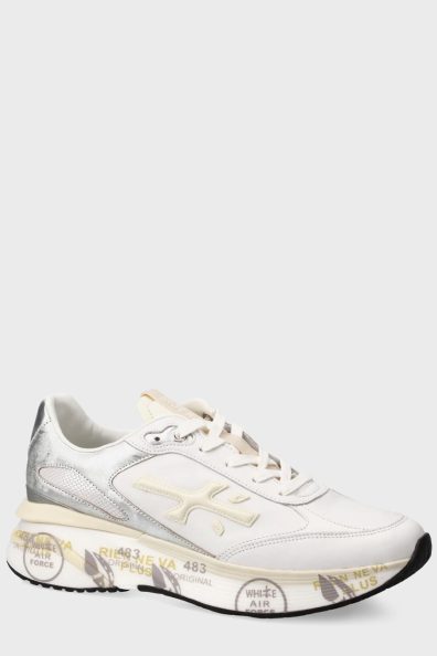 Женские белые кроссовки с серебряными вставками