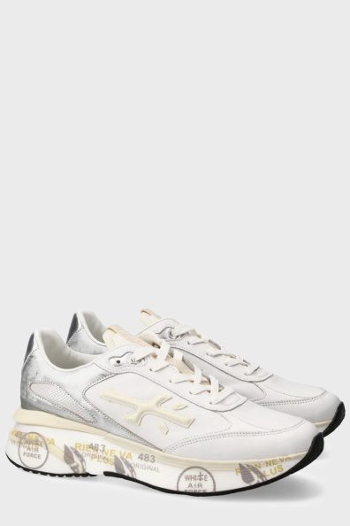 Женские белые кроссовки с серебряными вставками