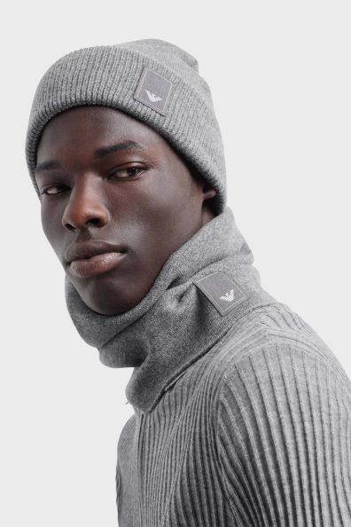 Мужская серая шерстяная шапка с логотипом
