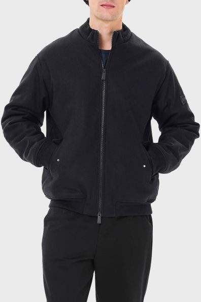 Мужской синий шерстяной бомбер