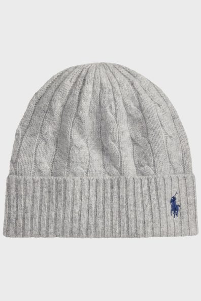 Серая шерстяная шапка с синим лого фото 0 Серая шерстяная шапка с синим лого