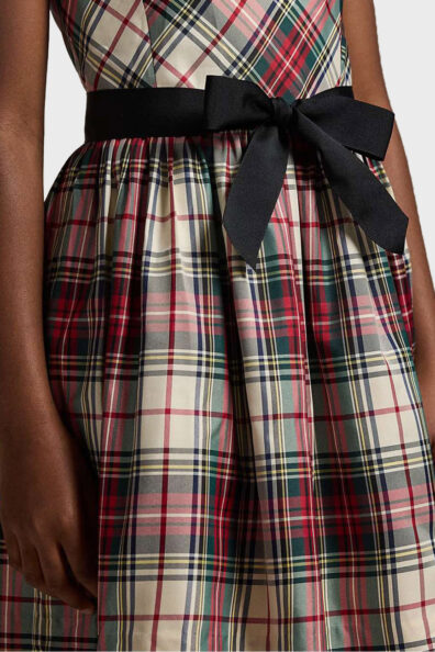 Сукня в клітинку з бантом на талії фото 1 Сукня в клітинку з бантом на талії