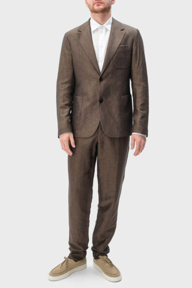 Мужской коричневый льняной классический костюм фото 0 Мужской коричневый льняной классический костюм