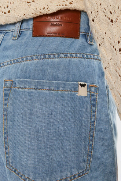 Пряма джинсова спідниця з розрізом